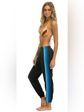 Aviator Nation 5 STRIPE SWEATPANTS CHARCOAL // BLUE Size Medium